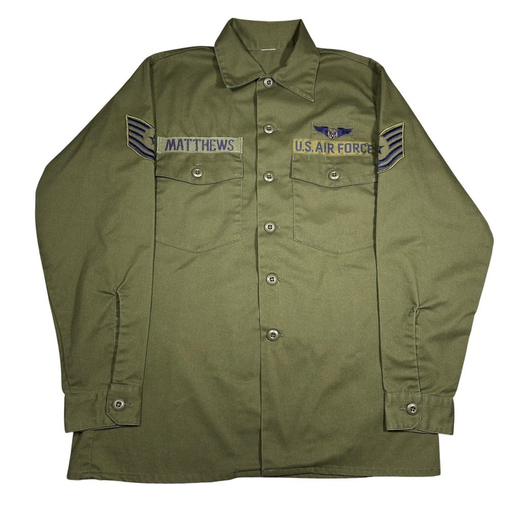 VTG 70s US Air Force Utility Shirt OG-507 Finesilver Mfg Co Staff Sergeant Green